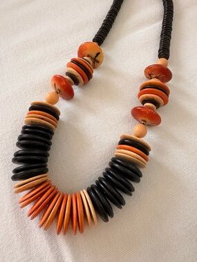 Vintage Orange, Black & Cream Bead Statement Necklace